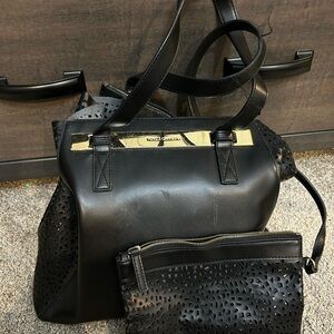 Vince Camuto Black Leather Handbag Set